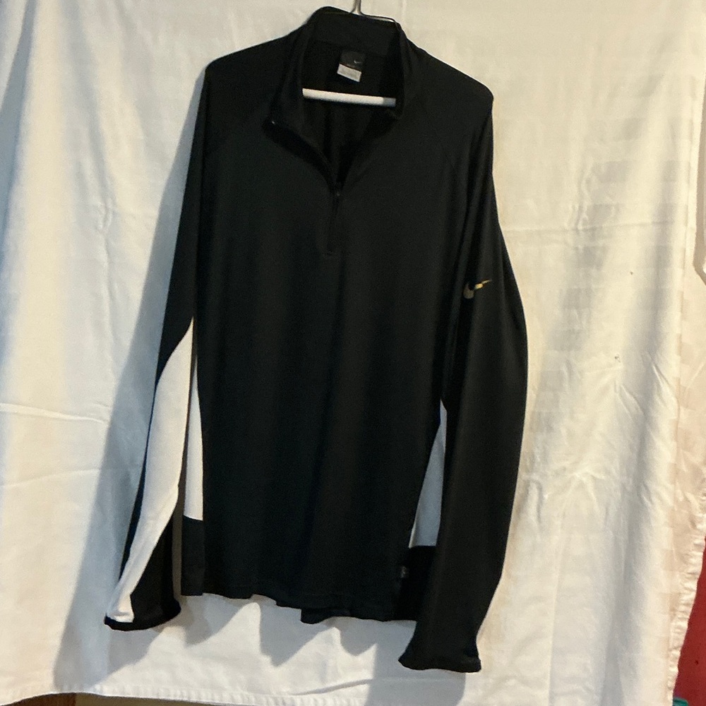 Nike Black Pullover with White Side Panels and Gold Swoosh